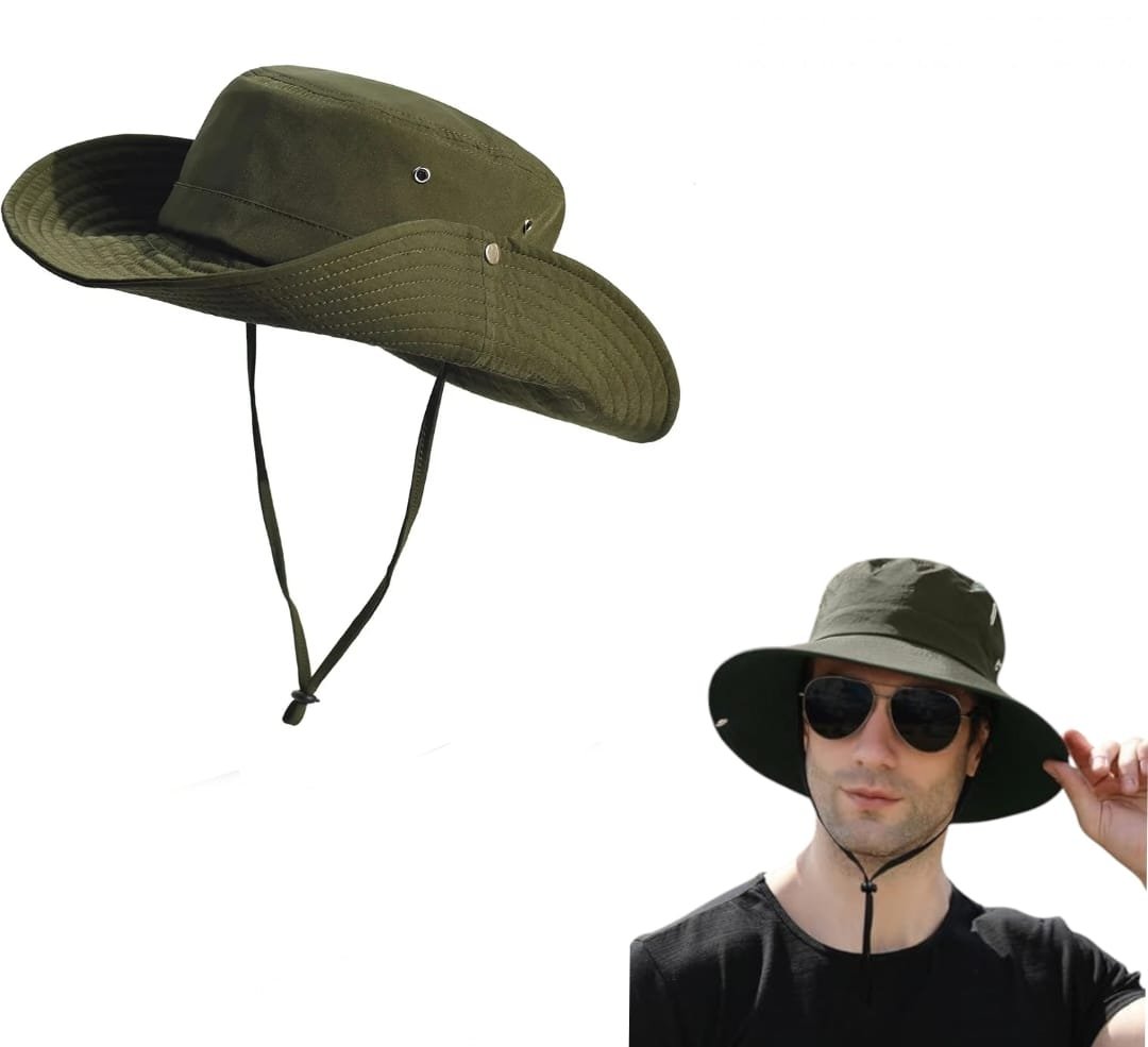 IMG-20250605-WA0012.jpg Chapeau De Soleil Pliable à Large Bord Avec Protection UV - Unisexe - Vert – Image 1