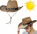 Chapeau De Soleil Unisexe en Paille Tissée à Large Bord Pour L'été - Bleu