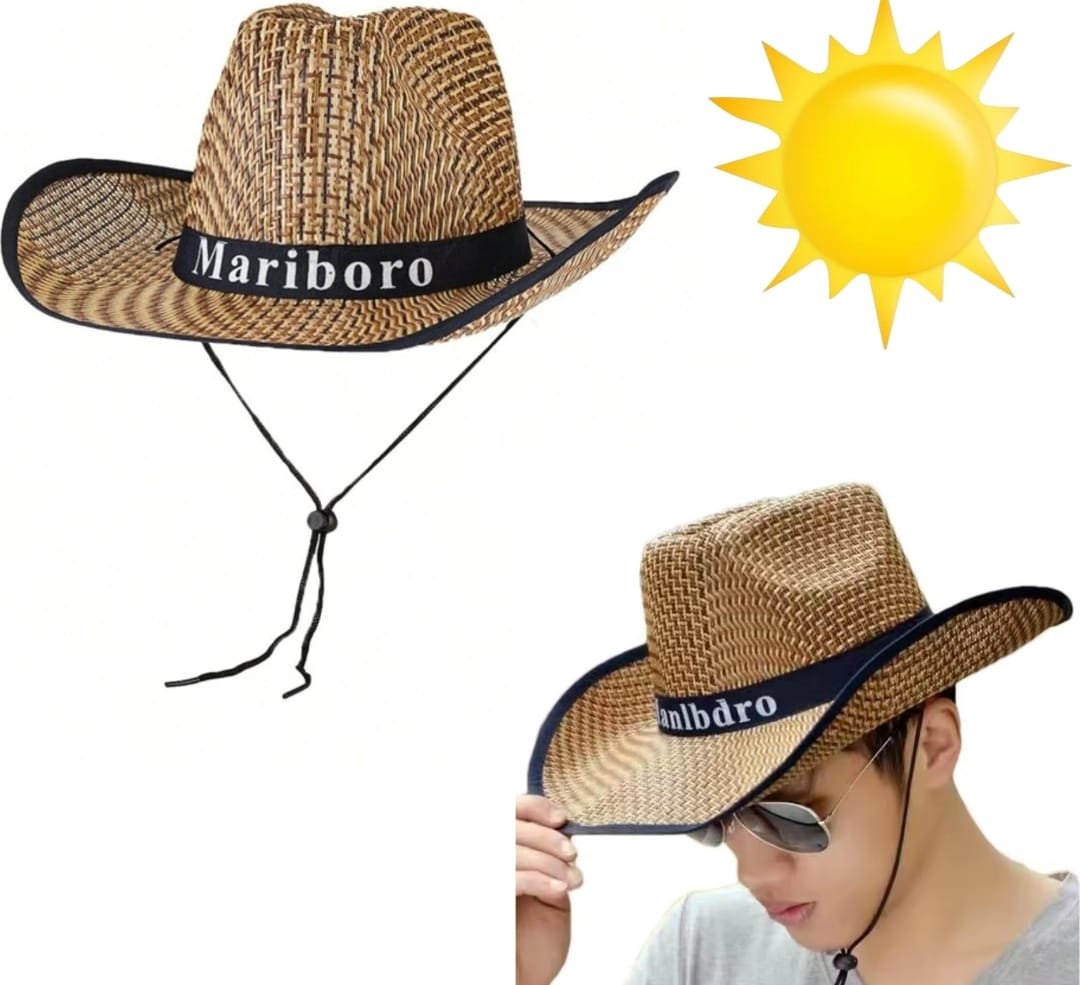 IMG-20250610-WA0012.jpg Chapeau De Soleil Unisexe en Paille Tissée à Large Bord Pour L'été - Bleu – Image 1