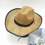 Chapeau De Soleil Unisexe en Paille Tissée à Large Bord Pour L'été - Bleu – Image 2