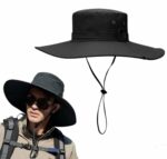 Chapeau de randonnée et de camping à large bord pour homme avec protection UV - Noir