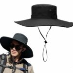 Chapeau de randonnée et de camping à large bord pour homme avec protection UV - Noir