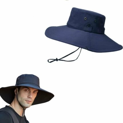 Chapeau de randonnée et de camping à large bord pour homme avec protection UV - Bleu