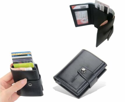 Portefeuille 2 en 1 Intelligent En Cuir Pour Cartes De Crédit – Billets De Banque – Métal Fin Pour Homme – Pliable – Noir