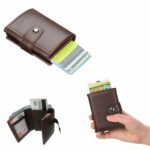 Portefeuille 2 en 1 Intelligent En Cuir Pour Cartes De Crédit – Billets De Banque – Métal Fin Pour Homme – Pliable – Marron