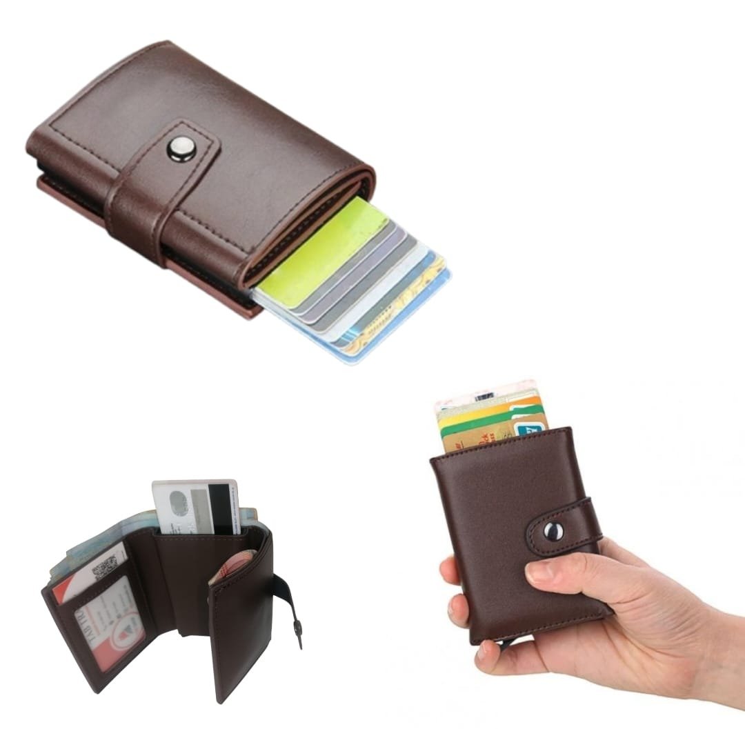 IMG-20250805-WA0021_edit_49458463587243.jpg Portefeuille 2 en 1 Intelligent En Cuir Pour Cartes De Crédit – Billets De Banque – Métal Fin Pour Homme – Pliable – Marron – Image 1