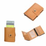 Portefeuille 2 en 1 Intelligent En Cuir Pour Cartes De Crédit – Billets De Banque – Métal Fin Pour Homme – Pliable – Beige