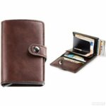 Mini Portefeuille Intelligent À Trois Volets -  Fibre de Carbone et Cuir - 5 cartes - 3 Compartiments Pour Billets - Marron