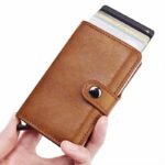 Mini Portefeuille Intelligent À Trois Volets -  Fibre de Carbone et Cuir - 5 cartes - 3 Compartiments Pour Billets - Beige