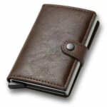 Mini Portefeuille Intelligent À Trois Volets -  Fibre de Carbone et Cuir - 5 cartes - 3 Compartiments Pour Billets - Marron – Image 7