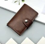 Mini Portefeuille Intelligent À Trois Volets -  Fibre de Carbone et Cuir - 5 cartes - 3 Compartiments Pour Billets - Marron – Image 5