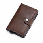 Mini Portefeuille Intelligent À Trois Volets -  Fibre de Carbone et Cuir - 5 cartes - 3 Compartiments Pour Billets - Marron – Image 8