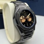Montre Hublot Pour Homme – Bracelet En Acier Inoxydable – Résistance à l'eau - Qualité Premium - Noir et Doré