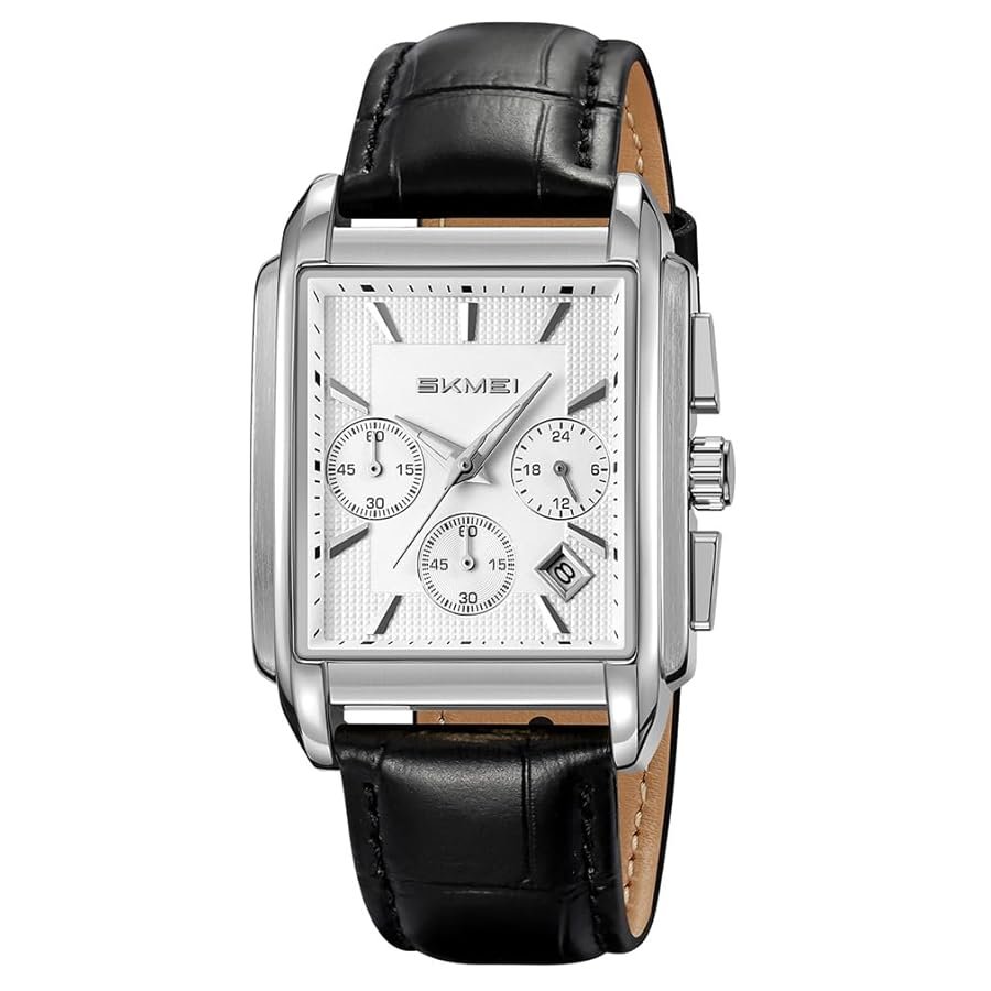 IMG-20250813-WA0047.jpg Montre De luxe SKMEI - Unisexe - Acier Inoxydable - Bracelet en Cuir Véritable - Résistante à L’eau - Fonction Analogique - Argent – Image 1