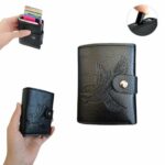 Portefeuille 2 en 1 Intelligent En Cuir Pour Cartes De Crédit – Billets De Banque – Métal Fin Pour Homme – Pliable – Noir