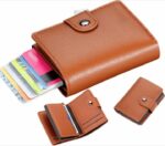 Portefeuille 2 en 1 Intelligent En Cuir Pour Cartes De Crédit – Billets De Banque – Métal Fin Pour Homme – Pliable - Beige – Image 2