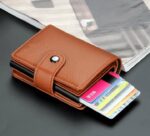 Portefeuille 2 en 1 Intelligent En Cuir Pour Cartes De Crédit – Billets De Banque – Métal Fin Pour Homme – Pliable - Beige – Image 5