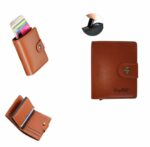 Portefeuille 2 en 1 Intelligent En Cuir Pour Cartes De Crédit – Billets De Banque – Métal Fin Pour Homme – Pliable - Beige