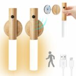 Pack De 2 Applique Murale En Bois - Veilleuse D'intérieur - Détecteur De Mouvement - Sans Fil - Rechargeable