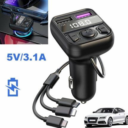 Émetteur FM - 3 en 1 -  Bluetooth Pour Voiture - Lecteur MP3 Bluetooth - Adaptateur Radio Sans Fil - Chargeur Allume-Cigare Rapide Avec 2 Ports USB - Kit Mains Libres