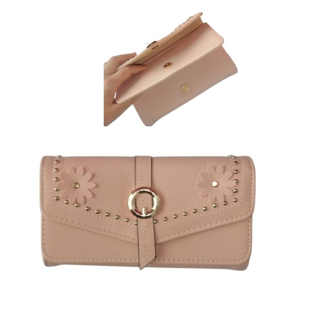 Polish_20250322_165402810.jpg Portefeuille en Cuir Personnalisé 3 en 1 - Grande Capacité - Porte-carte de Crédit - Porte-monnaie - Élégant - Rose – Image 1