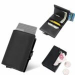 Portefeuille 2 en 1 Intelligent En Cuir Pour Cartes De Crédit - Billets de Banque - Métal Fin Pour Homme - Pliable - Noir