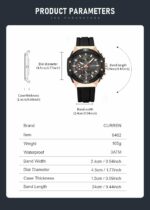 Montre Homme Curren Quartz Authentique - Bracelet En Silicone - Boîtier En Alliage - Résistante Aux Rayures Et À L'eau – Image 8