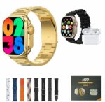 Montre Connectée H20 En Acier Inoxydable Et Écouteurs Sans Fil 10 en 1 - Appels Bluetooth H20 Ultra - Résistante ÀL'eau- Écran HD - 7 Bracelets En Silicone