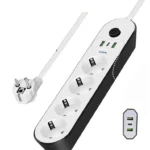 Multiprise - Protection Contre Les Surintensités - 4 Prises et 2 Ports USB - Charge Rapide Et Port Type-C - Câble 3 Mètres