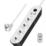 Multiprise - Protection Contre Les Surintensités - 4 Prises et 2 Ports USB - Charge Rapide Et Port Type-C - Câble 3 Mètres