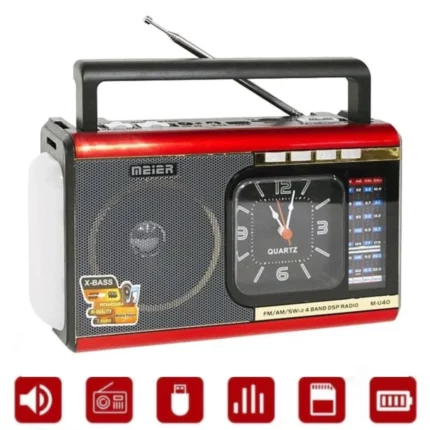 Radio Bluetooth Avec Montre  Rechargeable POWTECH - Compatible Avec La Lecture MP3 Et La Radio FM - Rouge