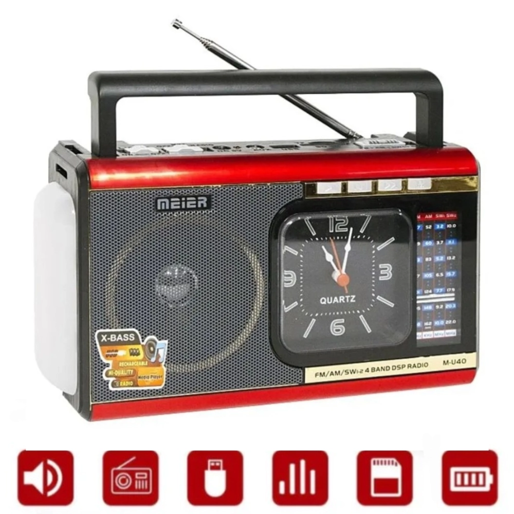 Polish_20260403_102849468.webp Radio Bluetooth Avec Montre Rechargeable POWTECH - Compatible Avec La Lecture MP3 Et La Radio FM - Rouge – Image 1