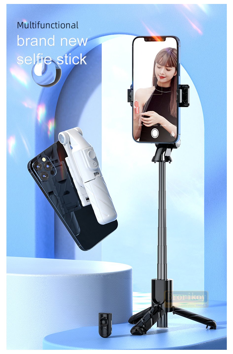 Sc4ec92f6e411472498cc7d6370c0d79d6.jpg Perche à Selfie Portable Extensible Avec Trépied et Télécommande - Télescopique et Rotative - Réglable pour Smartphones – Image 1