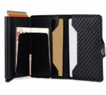 Mini Portefeuille Intelligent À Trois Volets -  Fibre De Carbone et Cuir - 5 cartes - 3 Compartiments Pour Billets – Image 2