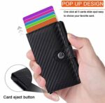 Mini Portefeuille Intelligent À Trois Volets -  Fibre De Carbone et Cuir - 5 cartes - 3 Compartiments Pour Billets – Image 3