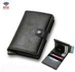 Portefeuille Avec Porte-cartes en Métal - Cuir - Noir