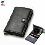 Portefeuille Avec Porte-cartes en Métal - Cuir - Noir