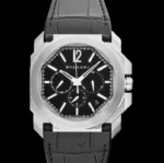 Montre Bulgari De Luxe - Boîtier En Acier - Bracelet En Cuir D'alligator - Résistante À L'eau - Noir – Image 5