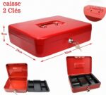 Métal Cach Box - Caisse à Monnaie - Coffre fort - Boîte De Rangement Avec 2 Clés - 30 x 24 x 9 Cm - Rouge