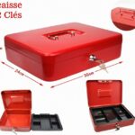 Métal Cach Box - Caisse à Monnaie - Coffre fort - Boîte De Rangement Avec 2 Clés - 30 x 24 x 9 Cm - Rouge