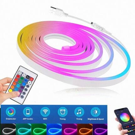 Bande lumineuse LED RGBIC - Flexible - Étanche - 5 Mètres - 5 V - Contrôlable Par Application et Télécommande