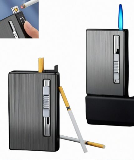 Étui à Cigarettes en Métal Pour 10 Cigarettes - Automatique Incassable - Avec 2 Briquets - Rechargeables - Résistant à L’eau