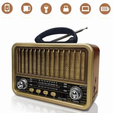 Radio Portable - Mini Style Vintage - Bandes AM/SW/FM - Fonctions TWS/USB/Carte TF/BT5.0 - Rechargeable