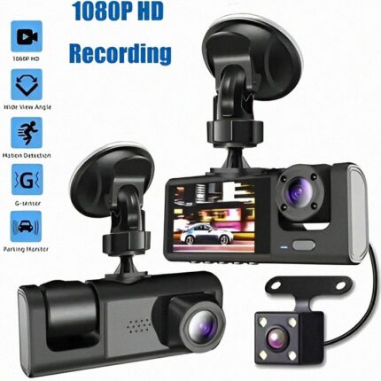 Caméra Embarquée Pour Voiture - Caméra Avant Et Arrière - Enregistreur Vidéo Pour Véhicules - Boîtier Noir - 3 Canaux - 1080 P