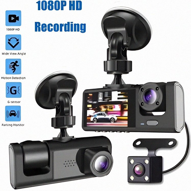 Upfoto_IiIwS1orfV8A4eMbBKrdKyForxySCMEeyIRDTxutsYjfi.jpg Caméra Embarquée Pour Voiture - Caméra Avant Et Arrière - Enregistreur Vidéo Pour Véhicules - Boîtier Noir - 3 Canaux - 1080 P – Image 1