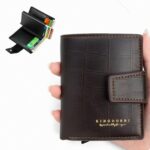 Portefeuille 2 en 1 Intelligent En Cuir Pour Cartes De Crédit – Billets De Banque – Métal Fin Pour Homme – Pliable – Marron