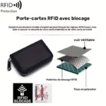Porte-cartes De Crédit Zippé en Cuir - Protection RFID - 9 Emplacements Pour Cartes et 2 Emplacements Pour Billets – Image 2