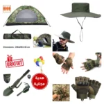 Pack 1 - Camping Randonnée - 1 Tente Double 2-4 Personnes + 1 Chapeau Anti UV + 1 Gants Tactiques Demi Doigt + 1 Cadeau Gratuit [Pelle Pioche Pliante Multifonction]