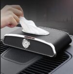 Boîte à Mouchoirs Voiture en Cuir PU Avec Montre – Support Accoudoir Élégant