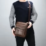Sac en Cuir Pour Hommes - Luxueux et à La Mode - Multi-Poches - Marron – Image 3